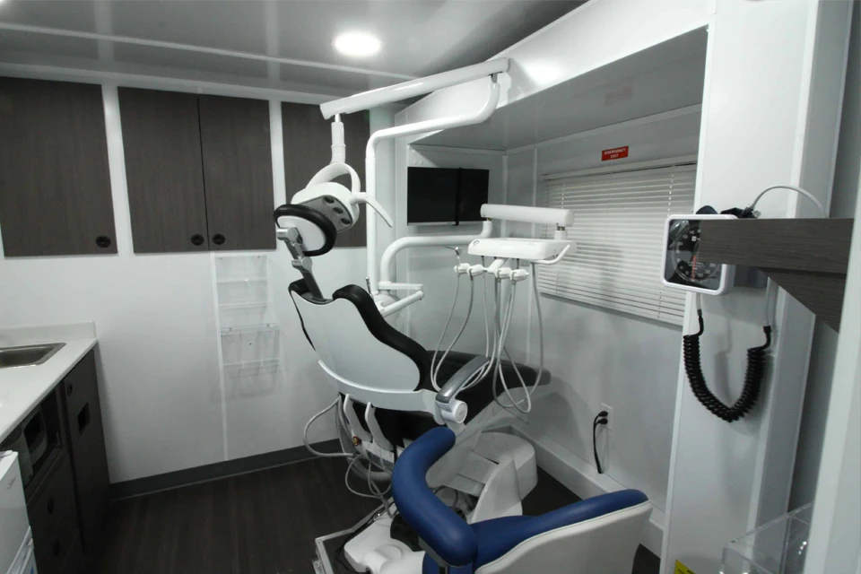 Dental equipment inside a mobile health clinic