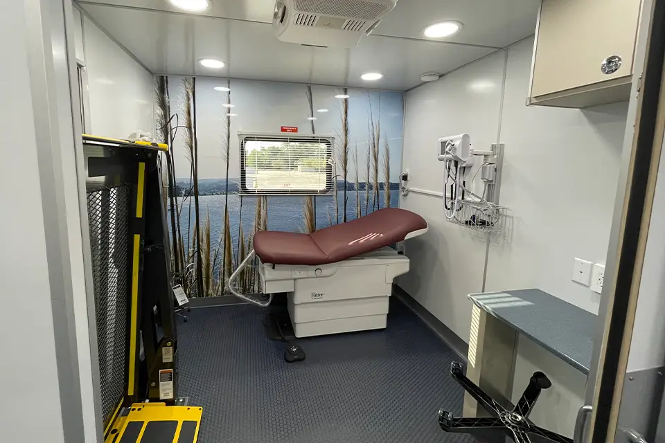 Check up station inside of a mobile health clinic