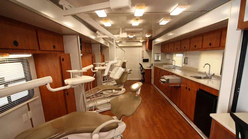 Interior of a Mobile Dental Clinic with Multiple Operatory Chairs