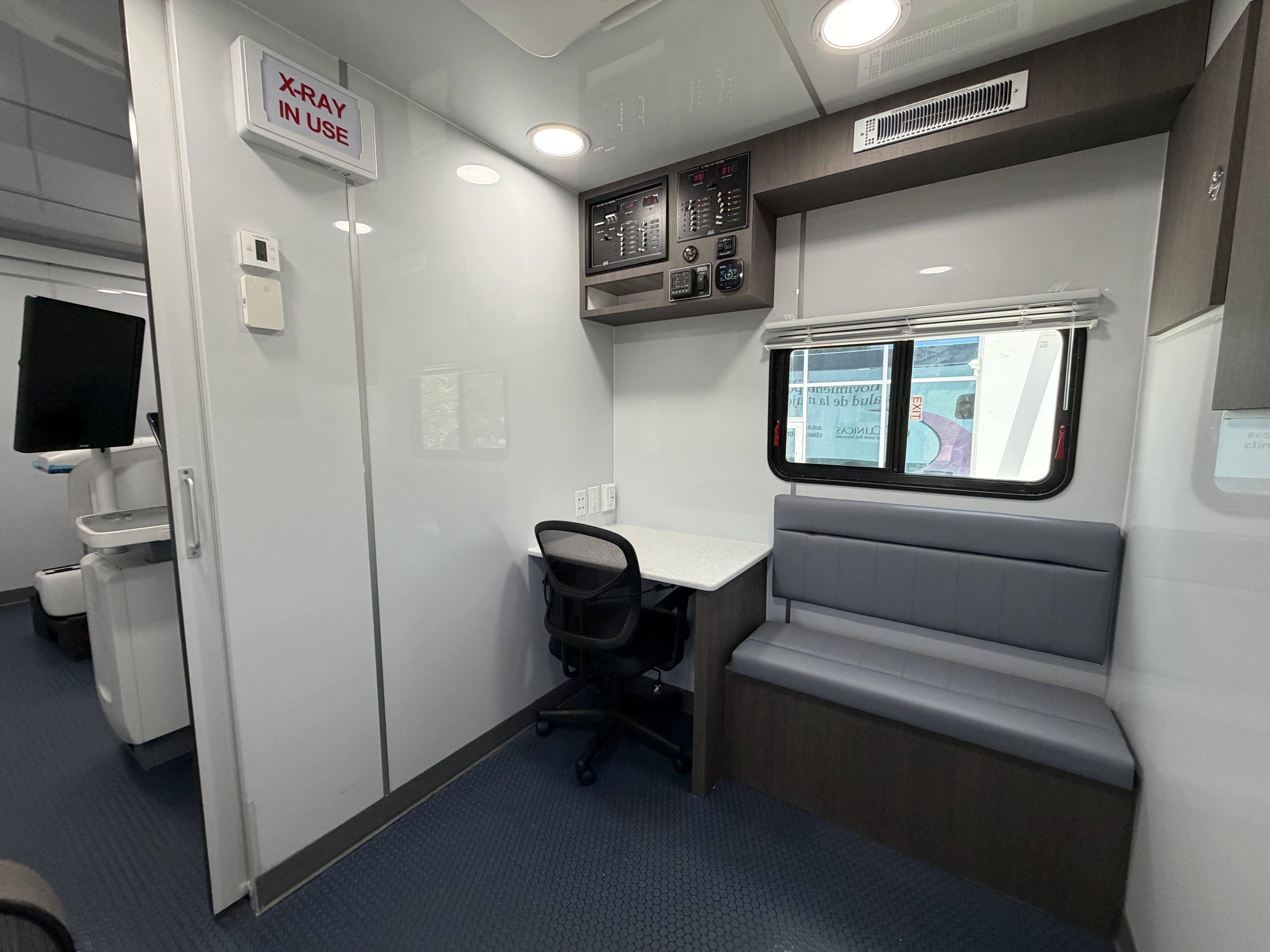 Patient waiting area inside the mobile mammography unit for Clínicas in Ventura County