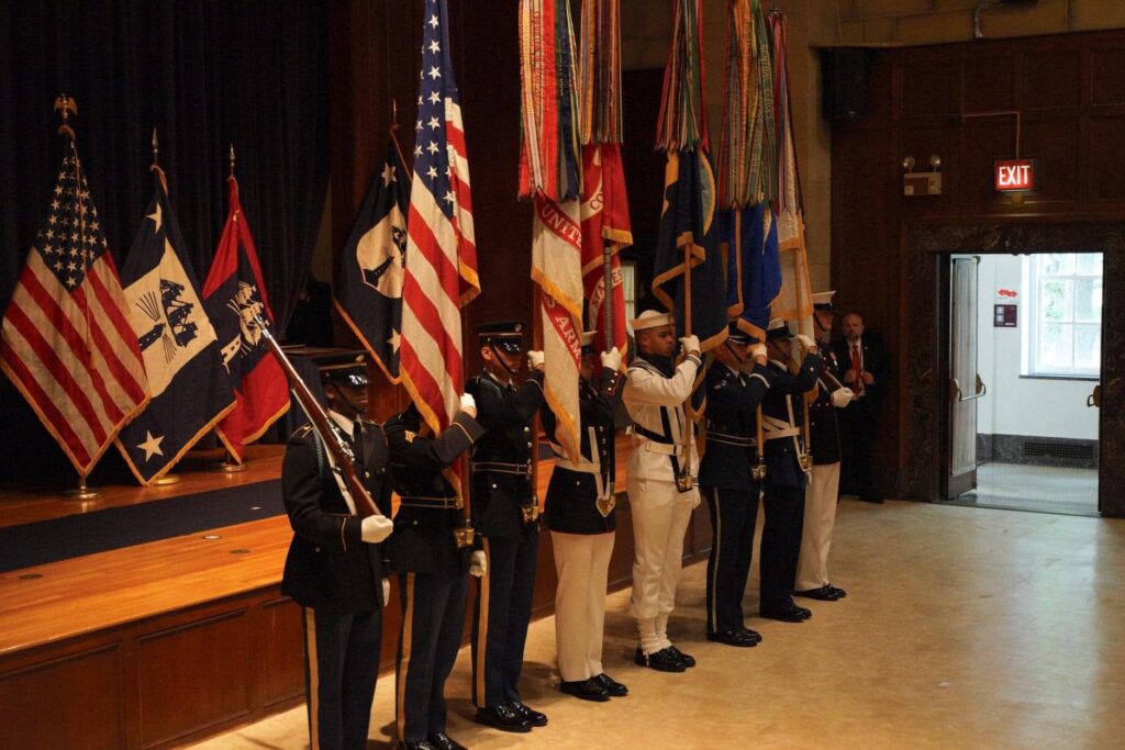 Color guards presenting our colors at the President’s “E” Award Ceremony